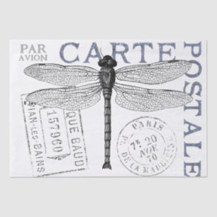 Libellen-Postkarte Französischer Poststempel Decou Seidenpapier
