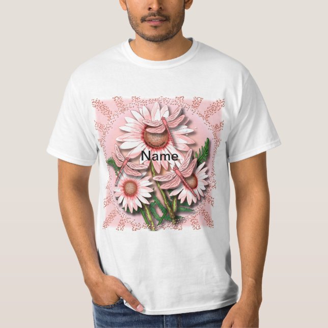 Libellen-Rosa Gänseblümchen  T-Shirt (Vorderseite)