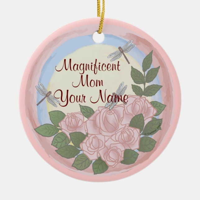Libellen Rosen Mama  Keramik Ornament (Vorne)