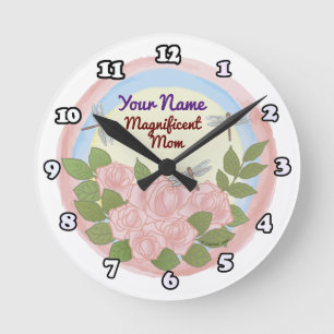 Libellen Rosen Mama  Runde Wanduhr