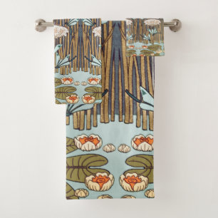 Libellen Seerosen Sumpf Jugendstil Badhandtuch Set