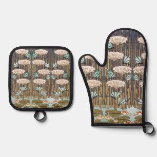 Libellen Seerosen Sumpf Jugendstil Ofenhandschuh & Topflappen-Set