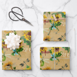 Libellen Sonnenblumen Geburtstags-Baby-Party Geschenkpapier Set