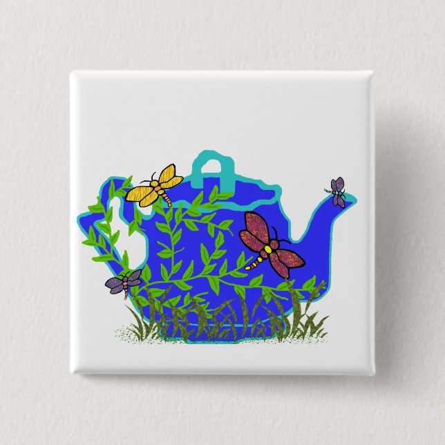 Libellen-Teekanneknopf Button (Vorderseite)