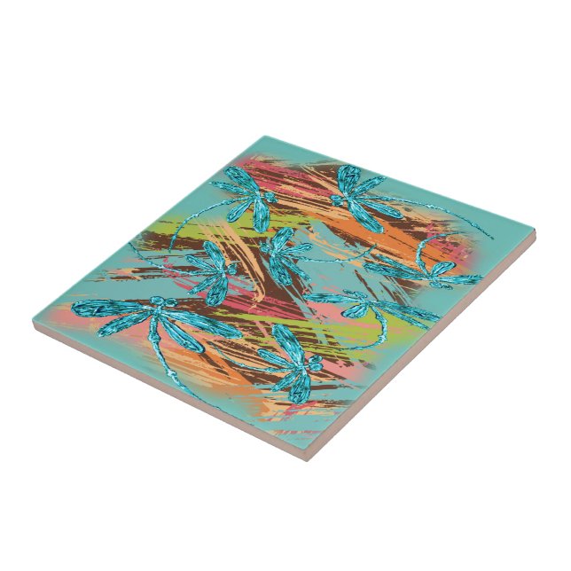 Libellen-Türkis-Spritzen Fliese (Seite)