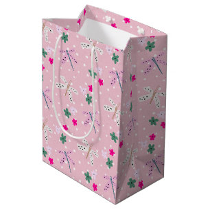 Libellen und Blume auf Polka-Punkten Mittlere Geschenktüte