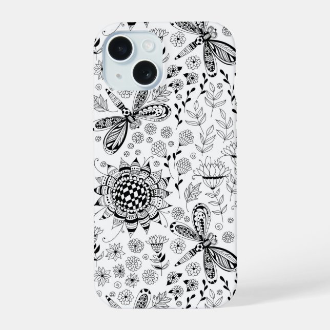 Libellen und Blume iPhone 15 Hülle (Rückseite)