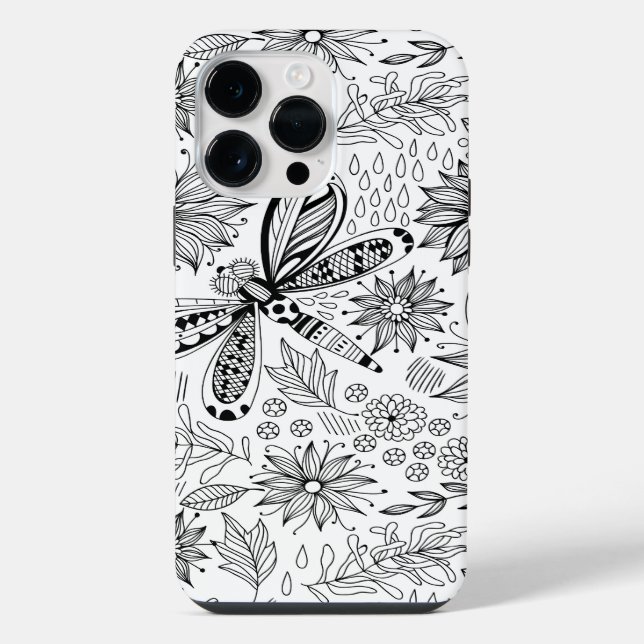 Libellen- und Blumengrafitto iPhone Hülle (Rückseite)