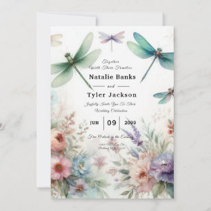 Libellen und Pastell-Blumen-Hochzeit Einladung