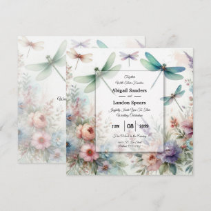 Libellen und Pastell Blumen Hochzeit Einladung