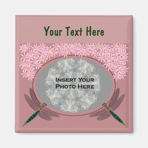 Libellen und rosa Daisy-Blume Foto Magnet