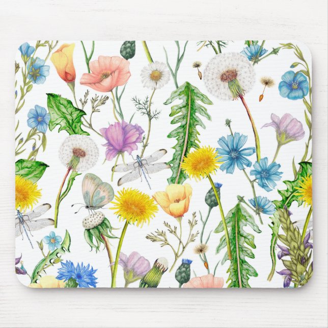 Libellen und Schmetterlinge auf Wildblumen Mousepad (Vorne)