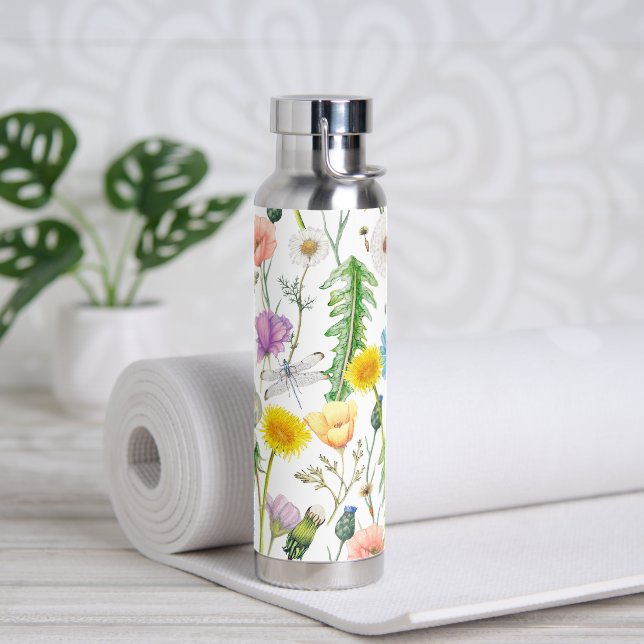 Libellen und Schmetterlinge auf Wildblumen Trinkflasche (Yoga)