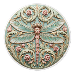 Libellen-Vintage-Viktorianische-Rosa-Rosen-Blumenm Keramikknauf
