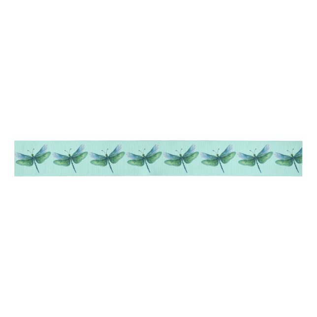 Libellenband Blaue Grüne Frühlingsfarben Ripsband (Vorderseite)