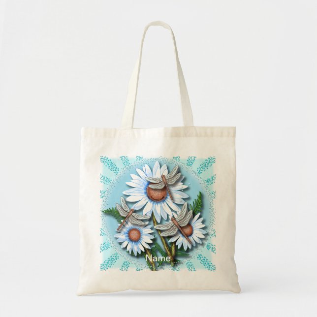 Libellenblaue Gänseblümchen  Tragetasche (Vorne)