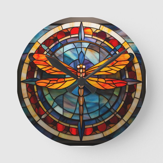 Libellenfarbglas Runde Wanduhr (Vorderseite)