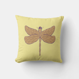 Libellenillustration Gelb und Beige Kissen