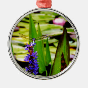 Libellenlotus und lila Blume Silbernes Ornament