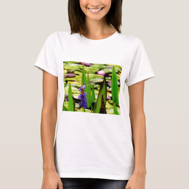 Libellenlotus und lila Blume T-Shirt (Vorderseite)