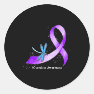 Libelleny Purplean Ribbon Überdosis Awareness Supp Runder Aufkleber