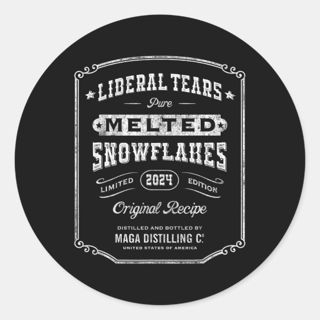 Liberale Tränen schmolzen Schneeflocken Vintage Wh Runder Aufkleber (Vorderseite)