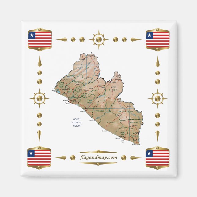 Liberia Karte + Flaggen Magnet (Vorne)