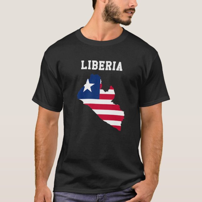 Liberianische Flagge auf der Karte Liberias T-Shirt (Vorderseite)