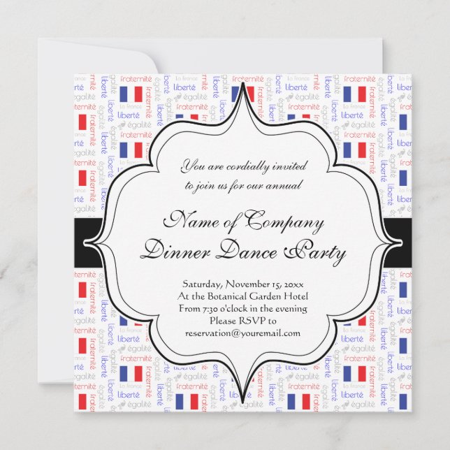 Liberté - Egalité - Fraternité Französisches Word- Einladung (Vorderseite)