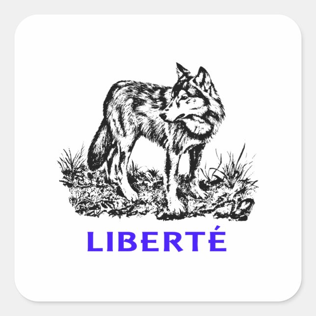 Liberté - Loup dans la nature sauvage Quadratischer Aufkleber (Vorderseite)