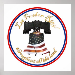 Liberty Bell mit amerikanischer Flagge - Freiheits Poster