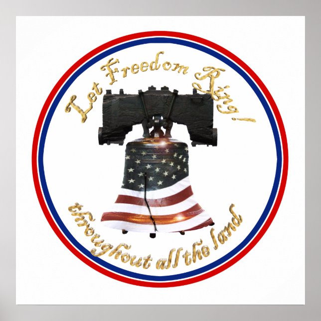 Liberty Bell mit amerikanischer Flagge - Freiheits Poster (Vorne)