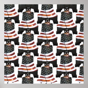 Liberty Bell mit amerikanischer Flagge - Muster Poster