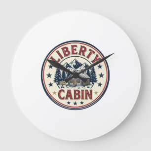 Liberty Cabin Patriotisches Patriotisches Berghütt Große Wanduhr