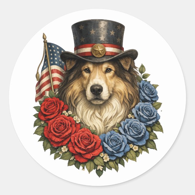 Liberty Collie Illustration Runder Aufkleber (Vorderseite)