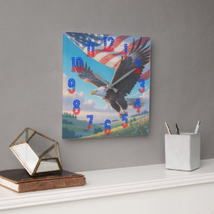 Liberty Eagle & Flag Square Wanduhr (1776–2026)