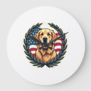 Liberty Golden Retriever Vintage-Patriotisches T-S Große Wanduhr