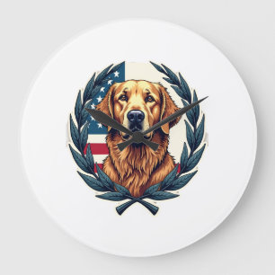 Liberty Golden Retriever Vintage-Patriotismus-Shir Große Wanduhr