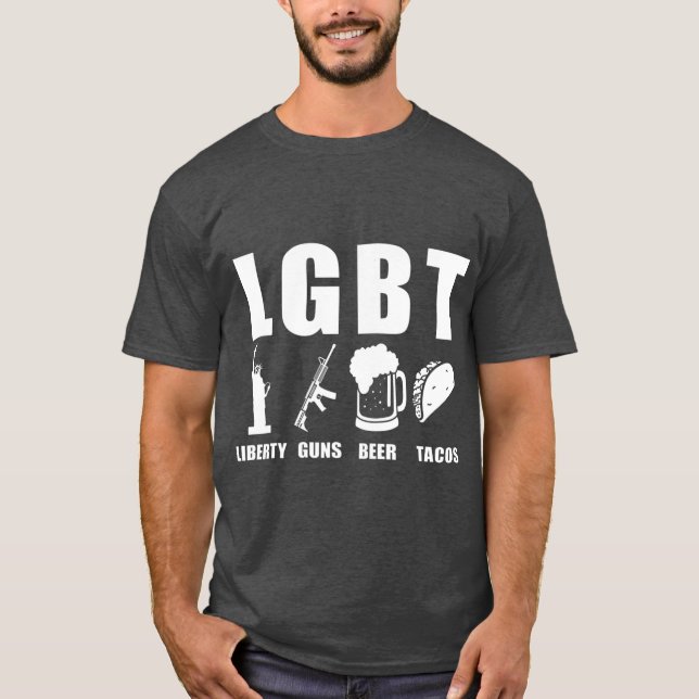 Liberty Guns Beer Tacos LGBT Funny Parody Geschenk T-Shirt (Vorderseite)
