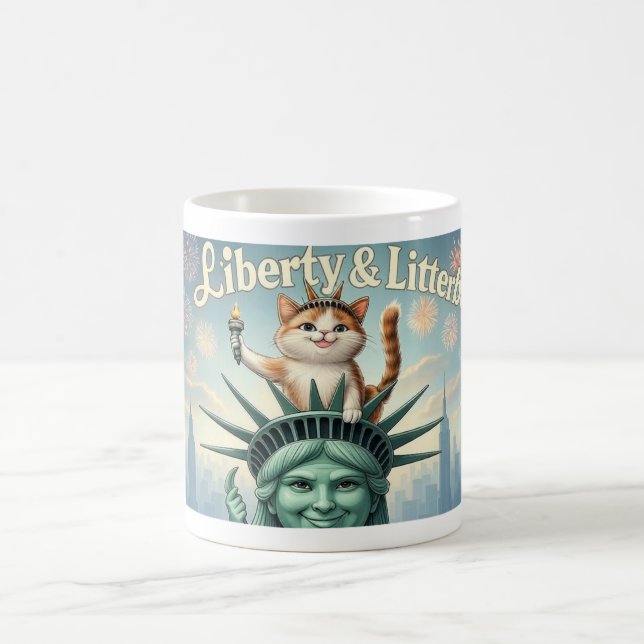 Liberty & Litterboxen - Funny Patriotic Cat Tasse (Mittel)