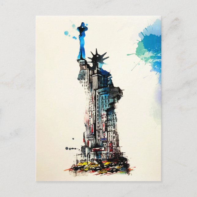 Liberty New York City Travel Liebe Watercolor Postkarte (Vorderseite)
