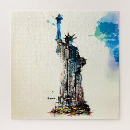 Liberty New York City Travel Liebe Watercolor Puzzle