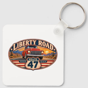 Liberty Road Route 47 Vintage-Roter Pickup-Anhänge Schlüsselanhänger
