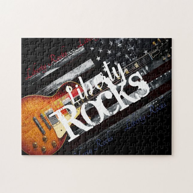 LIBERTY ROCKS Vintage amerikanische Flagge Puzzle (Horizontal)