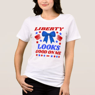 Liberty sieht gut aus auf mir Blau Gingham-Schleif Tri-Blend Shirt
