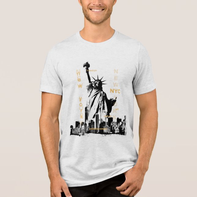 Liberty Statue Nyc Mens Hoch qualitativer Kurzschl Tri-Blend Shirt (Vorderseite)