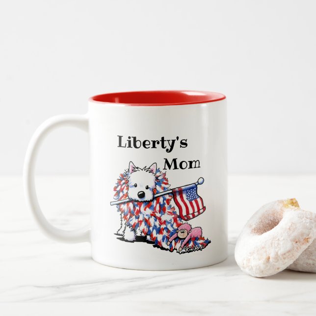 Liberty Westie KiniArt Portrait Zweifarbige Tasse (Mit Donut)