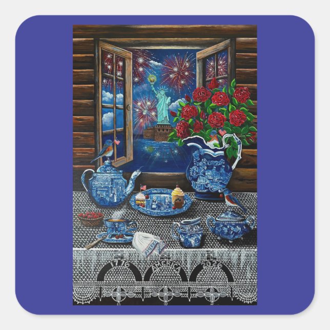 Libertys Teestundenfreude! Quadratischer Aufkleber (Vorderseite)