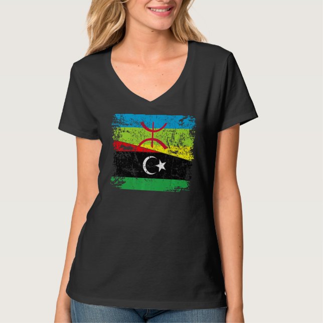 Libiyan Roots Half Amazigh Flag Proud Libiyans Peo T-Shirt (Vorderseite)