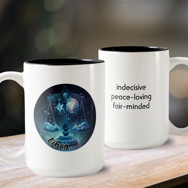 Libra Blau und Schwarz Wasserfarbe Zodiac Zweifarbige Tasse (Von Creator hochgeladen)